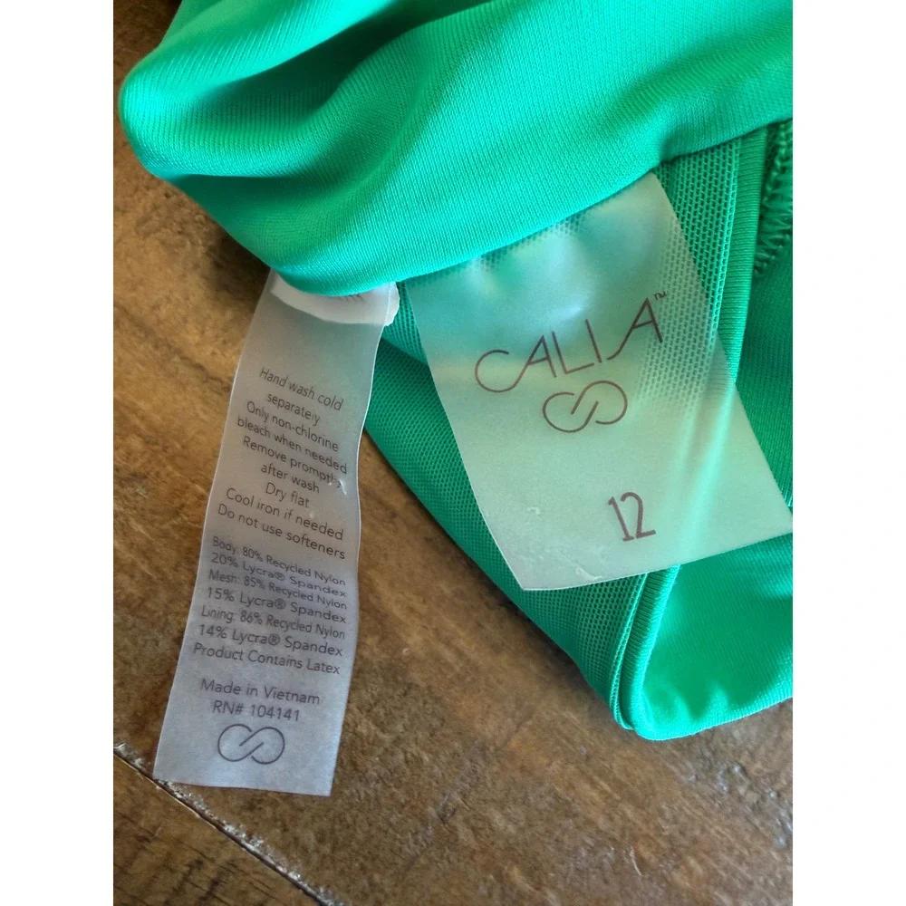 Calia Green Ruched Cutout One Piece Swimsuit Size 12 Bandeau Strappy Swimwear